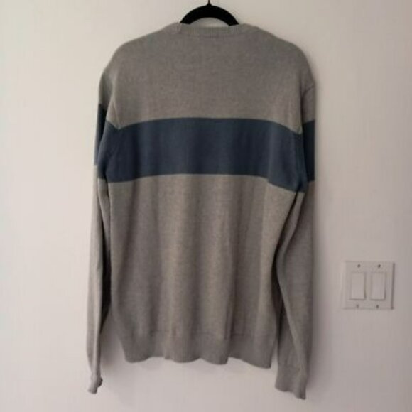 Chaps Gray & Blue Striped Mens Sweater XL 100% Cotton Crewneck - Picture 5 of 12